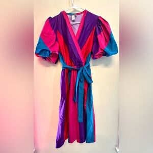 Vintage 70s/80s Vibrant Multicolor Prom Dress Union Made Size 13/14